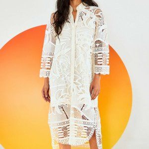 Off White Guipure Lace Shirtdress